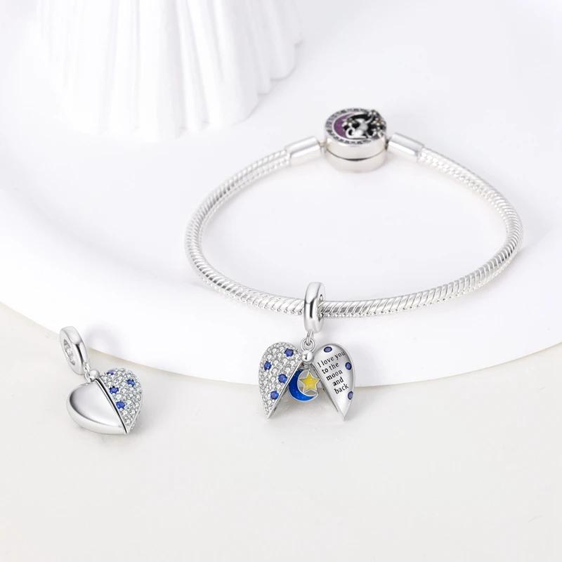 Charms Coppershining Moon Stars Heart-Shaped Beads Fit Charms Plataoriginal Bracelet Beads Women Jewellery Making