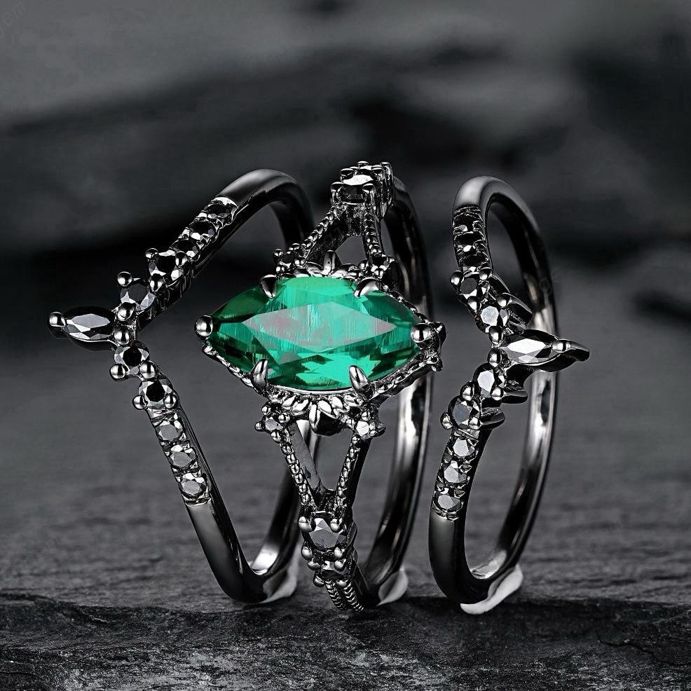 Luxe Mode Set Ring Gun Zwart Ingezette Gekleurde Diamanten Ring Europees en Amerikaans Ins Verlovingssieraden Damesring