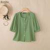 ZANZEA Women Casual Square Collar Solid Color Loose Half Sleeve Blouse