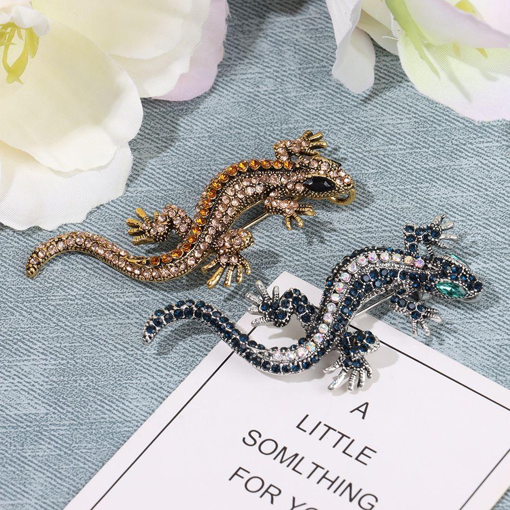 Jewelry Bag Clothes Label Pin Rhinestone Retro Animal Brooch Lizard Gecko Brooch