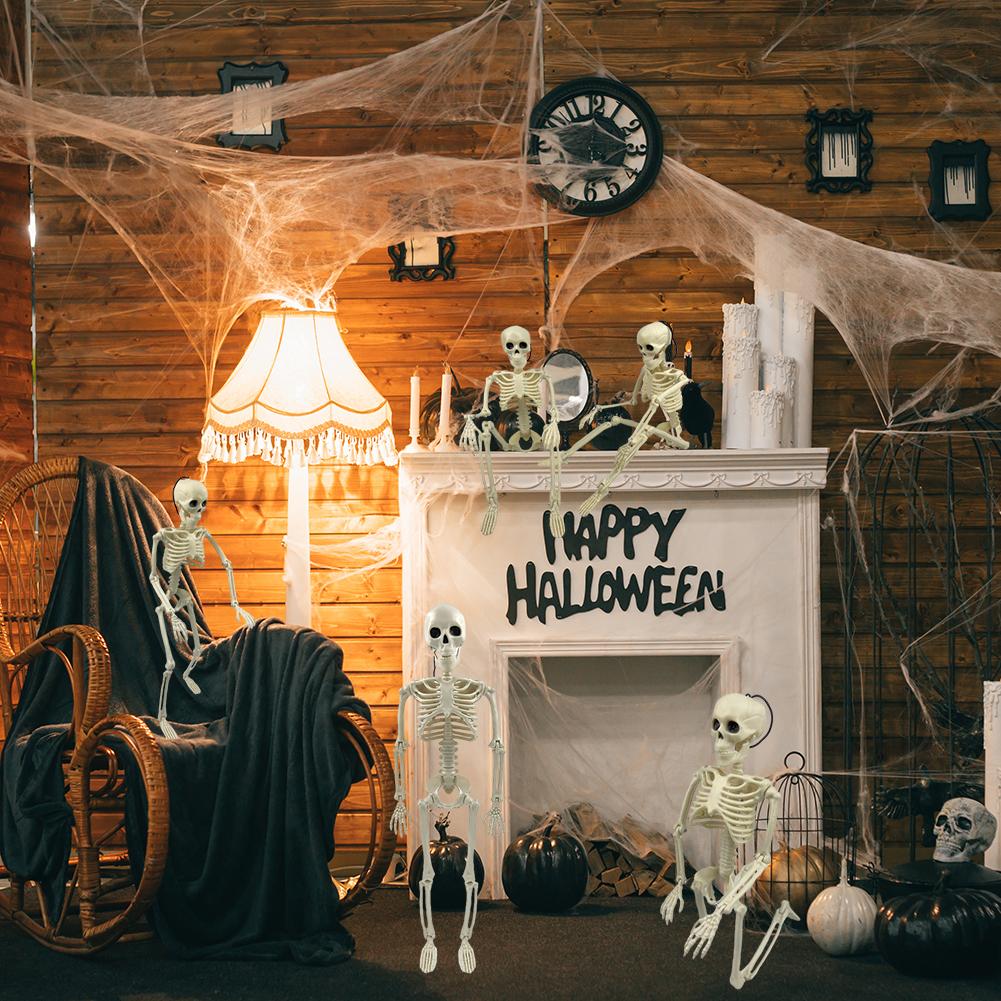 Halloween Posable Full Body Skull with Movable Joints 16/24in Life Size Human Bones Festival Theme Graveyard Haunted House Decor