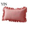 Federa Cuscino Decorativa Divano Shabby Chic con Volant, Fodera Cotone a Quadri con Bordo Arricciato, Federe Arricciate Vintage 18x18 Pollici 20x12 Copertura Decorativa