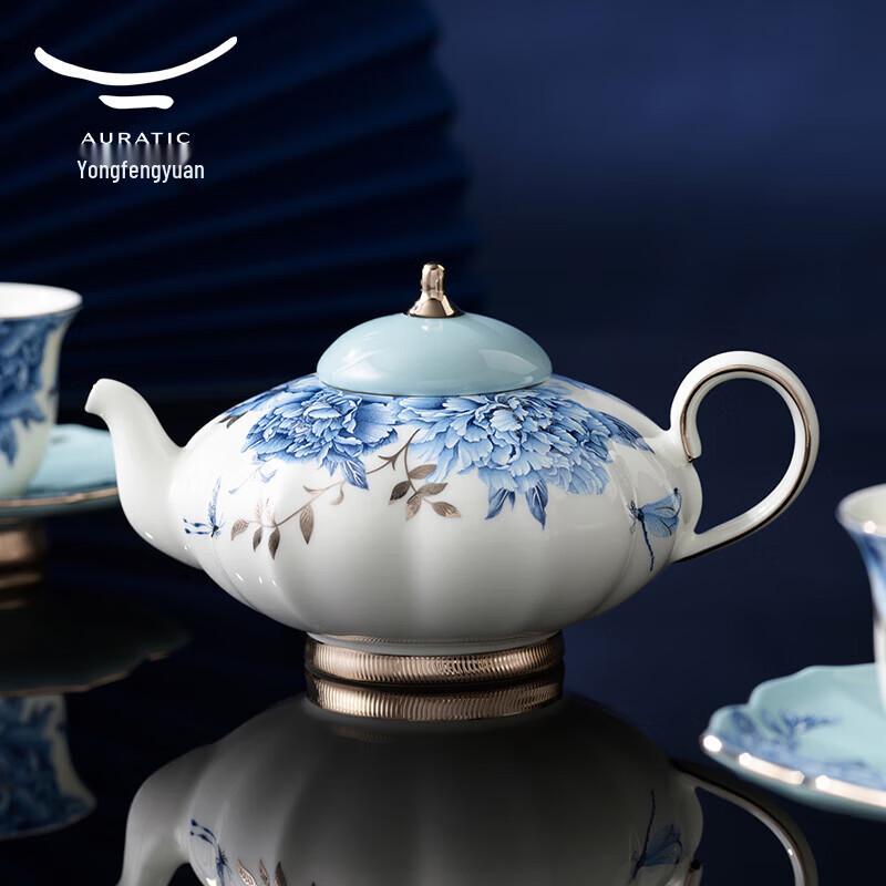 Auratic Platinum Blue and White Ceramic Tea Set