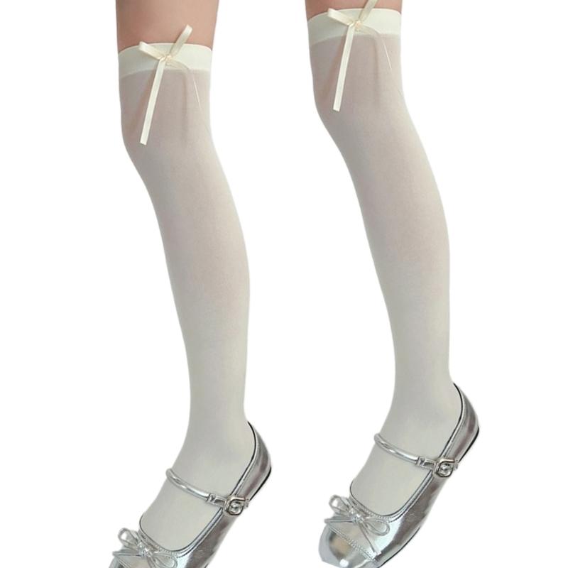 Ballett Elegante Samt Over-the-Calf Lange Socken für Damen Mädchen Süße Band Schleife Einfarbig Oberschenkelhohe Strümpfe