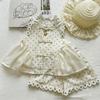 Girls New Chinese Polka Dot Stand Collar Frog Button Sheer Top And Daisy Ruffle Shorts Two Piece Summer Outfit Set