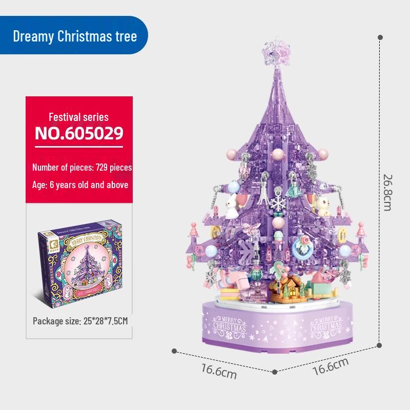 Shengbao Christmas Tree Rotating Music Box - Educational Building Blocks for Kids