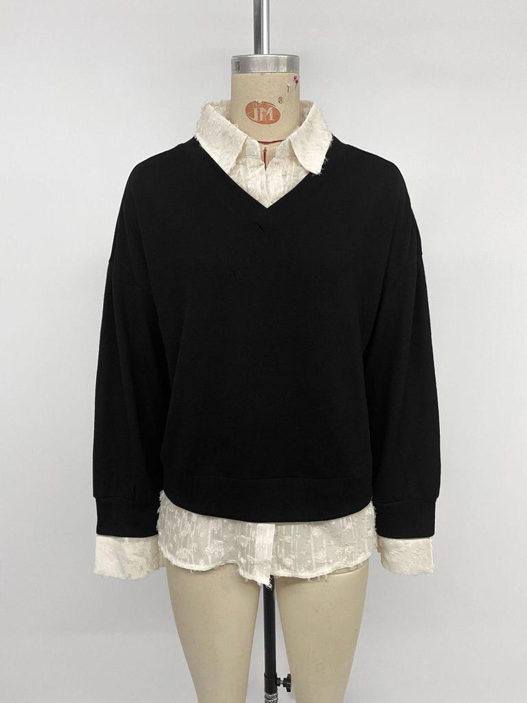 2025 Autumn Cross-border Lapel Two-Piece Lace Trim Top