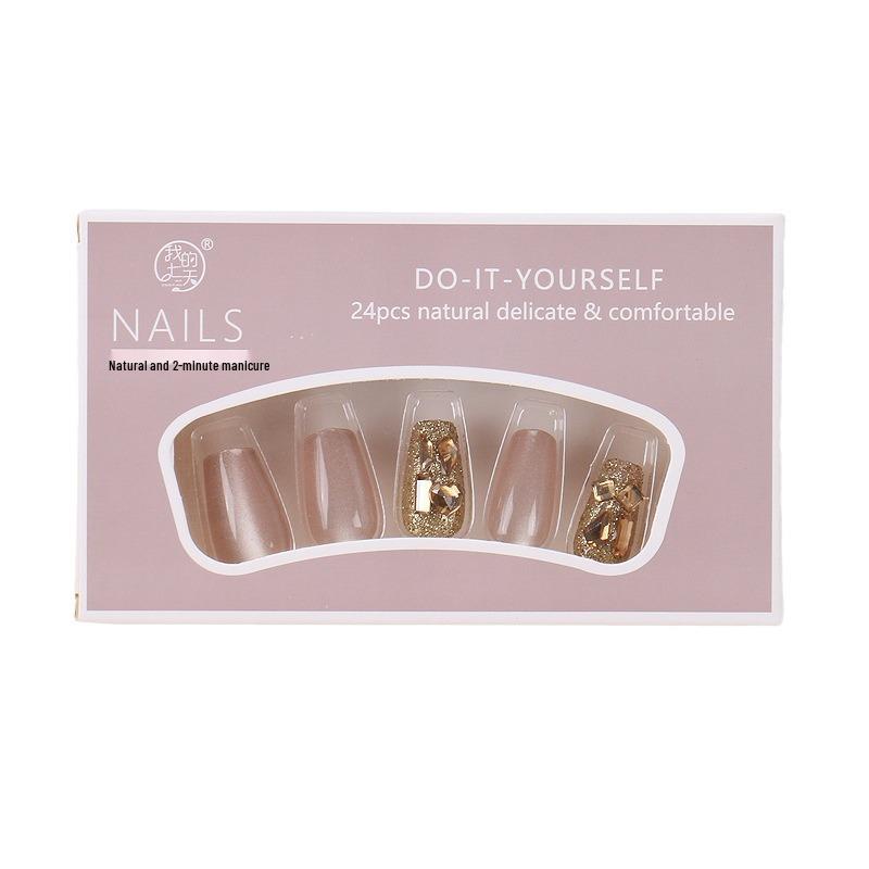 Champagne Glitter Cat Eye Nails: Handmade, Glittering, Short, and Wearable for Autumn and Winter