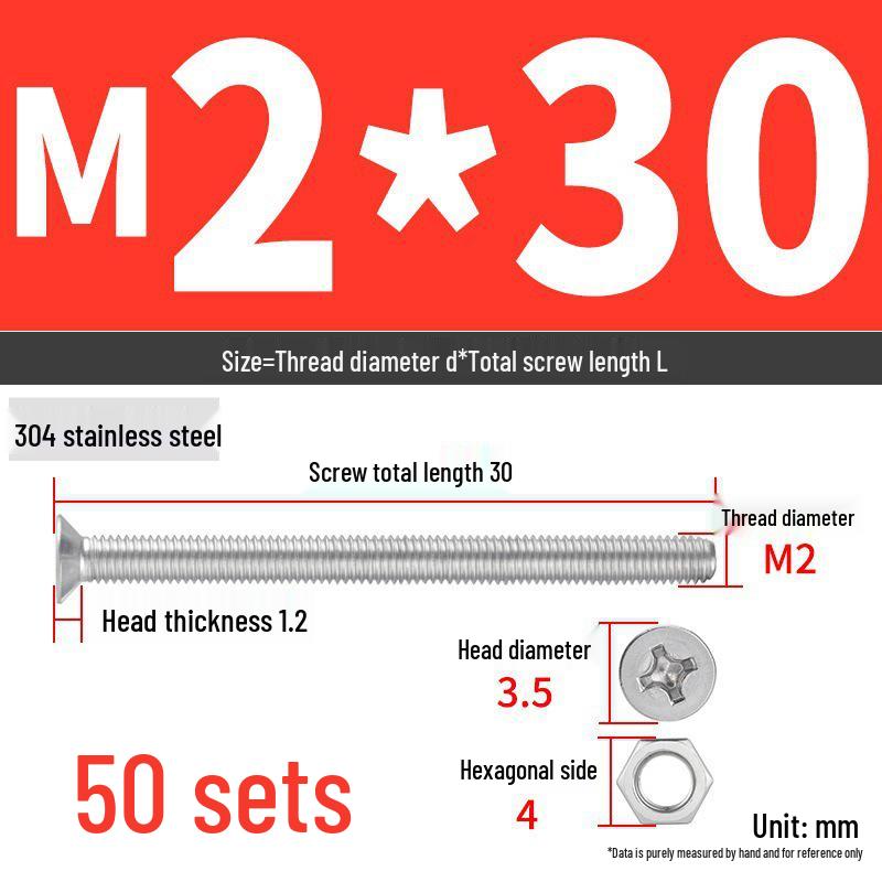 304 Stainless Steel Extra Long Phillips Flat Head Screws and Nuts Set (2M, 3M, 4M)