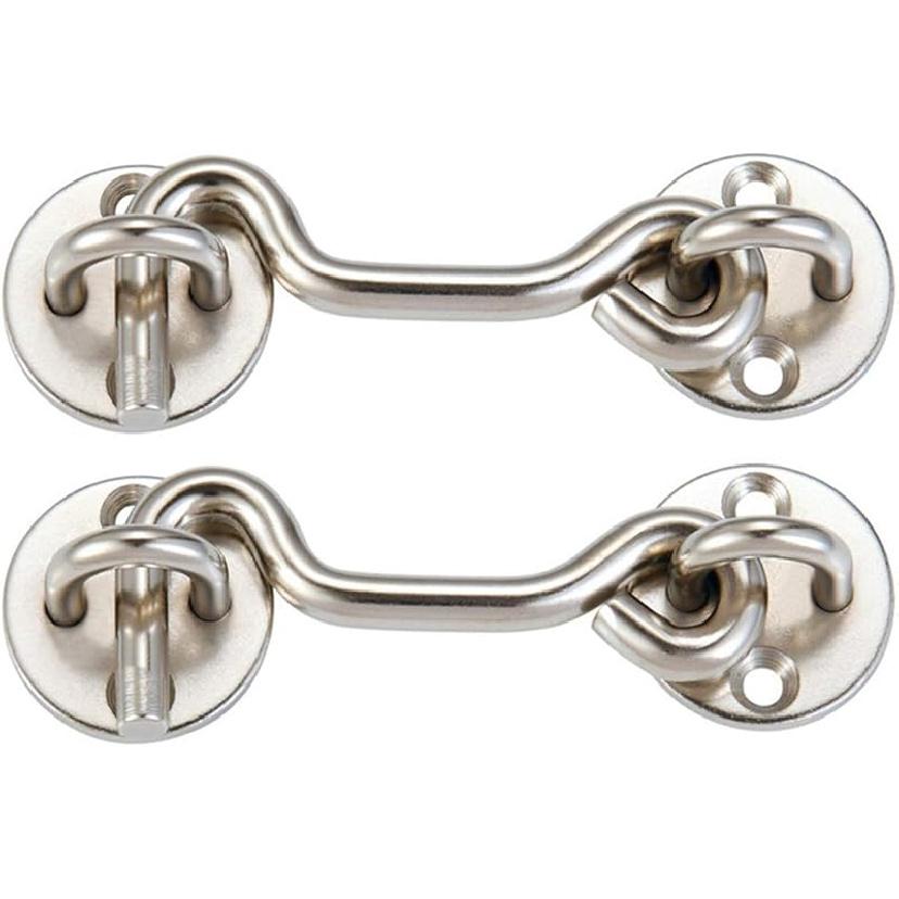 (2 Pack) 4  Privacy Hook and Eye Gate Latch Easy Lock for Sliding Barn Door, Satin Brushed Nickle 2