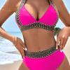2Pcs/Set Women Sexy Bikini Set Halter V-neck Sleeveless Bra High Waist Briefs Set Patchwork Color Backless Swimsuit Bathing Suit