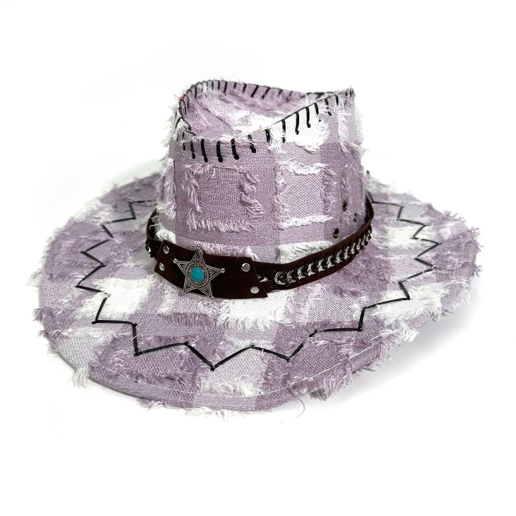 Retro Blue Western Cowboy Hat Women'S Spring And Summer Travel Sun Protection Big Brim Sun Hat Burr Rim Knight Hat Men