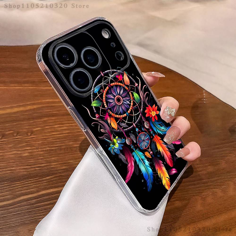 

Feather Art Dreamcatcher Phone Case For iPhone 16,15,17,12,13,14,11 Max,Pro,Plus,X,XS,XR,SE4,E Mini Transparent Cover iPhone13mini