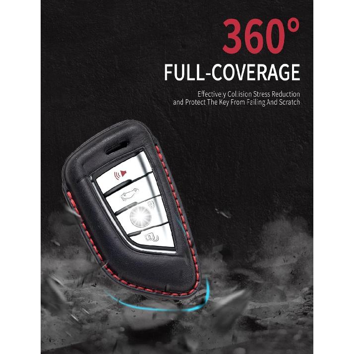 For BMW Key Fob Cover Leather Car Remote Case Holder Keychain Compatible for BMW 2 5 6 7 Series X1 X2 X3 X5 X6 X7 -Black