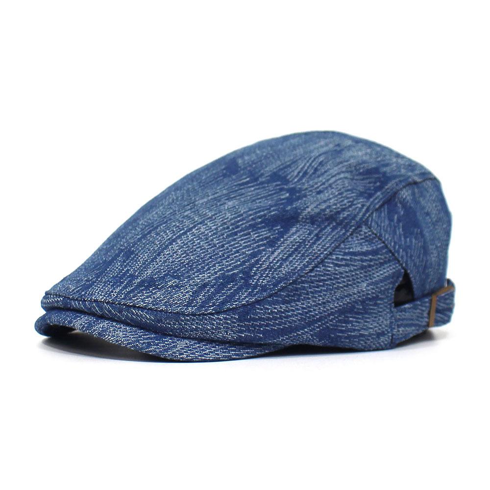 Fashion Cotton Jacquard Denim Beret British Vintage Versatile Forward-Facing Cap Striped Duckbill Cap Men's Trendy