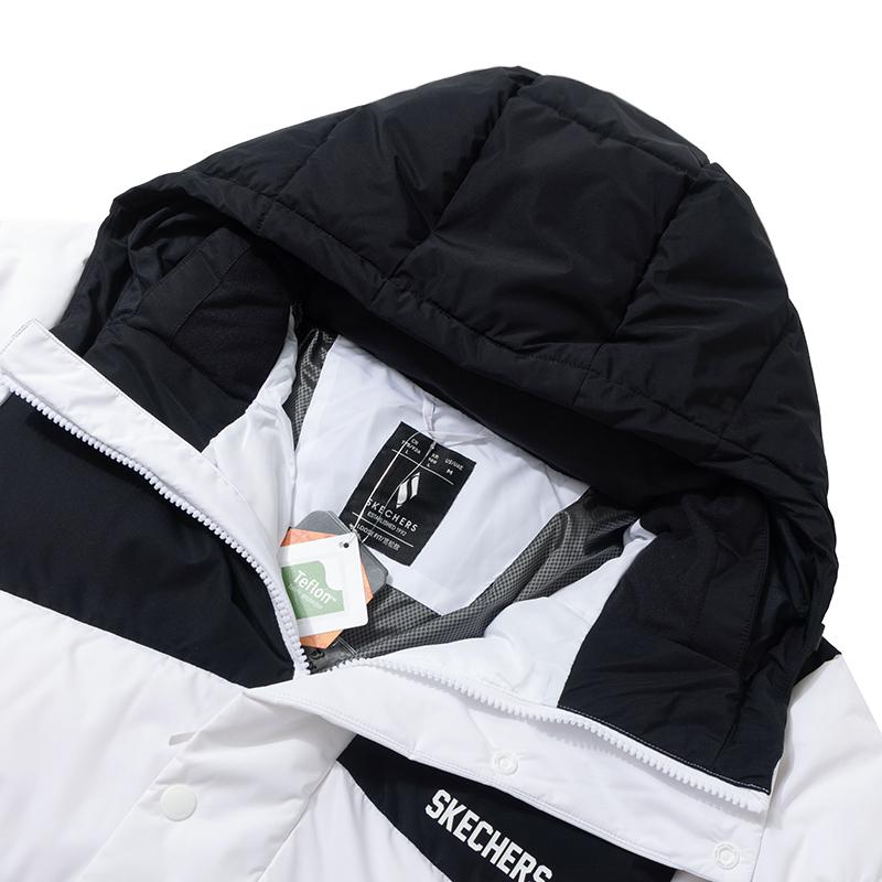 Skechers Color Block Simple Woven Three-Proof Warm Hooded Long Sleeve Down Jacket Unisex outerwear Bright-White L424U184-0019