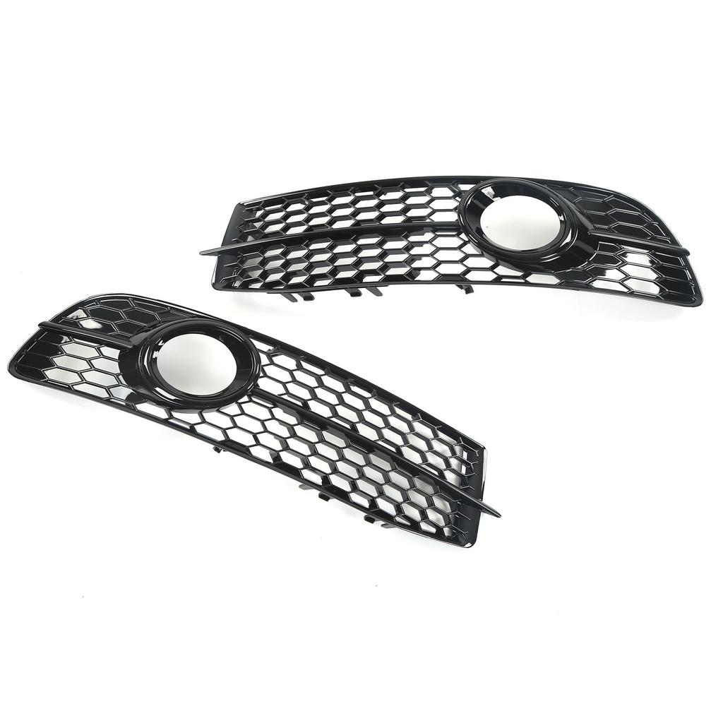 2pcs Front Foglight Grille Left Right Mesh Style Glossy Black Replacement for A6 C6 2008‑2011