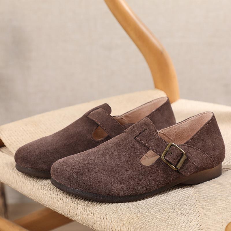 Fashion Leather Winter Flat Women's Shoes Leather Scrub Women's Shoes Mary Jane Shoes Warm Summer Pumps Loafers Retro Nostalgic Coffee