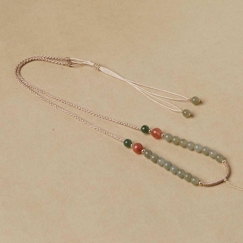 Adjustable Hand-Woven Hetian Jade Bead Chain in Retro Chinese Style