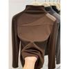 Plus Size Velvet Mesh Patchwork Stand Collar Long Sleeve Top for Women - Autumn/Winter Slimming Base Layer.