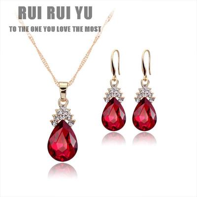 RUI RUI YU 2 Pcs/set  Women's  Diamond Crystal   Necklace + Earrings Set