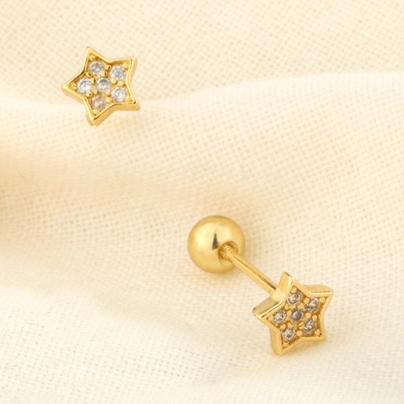 

Mini Pave Crystal Star Screw Back Earrings For Women Small Hypoallergenic Studs Sleep Friendly Piercing Jewelry