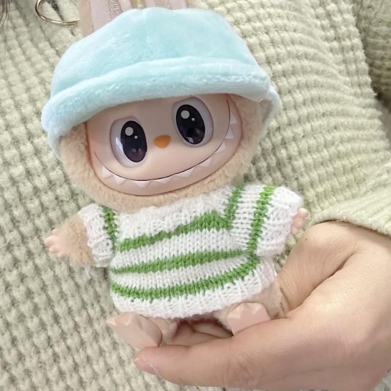 For 15-17CM LABUBU v1v2 doll clothes outfit striped series sweater autumn and winter clothes winter striped sweater hat set for bear hat tide