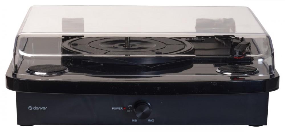 Denver VPL-230 - Gramofon z wbudowanymi głośnikami, Bluetooth, USB i gniazdem kart SD i MP3, czarny, Denver