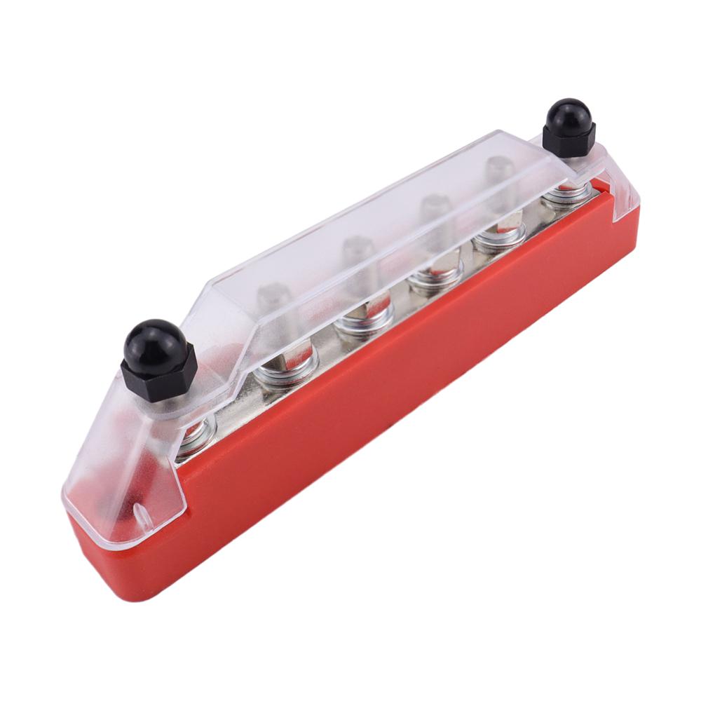 Bus Bar Marine 12V-48V Power Distribution Block with Cover with 6 x 1/4” (M6) Post Battery 12V Bus Bar for Car Boat Marine