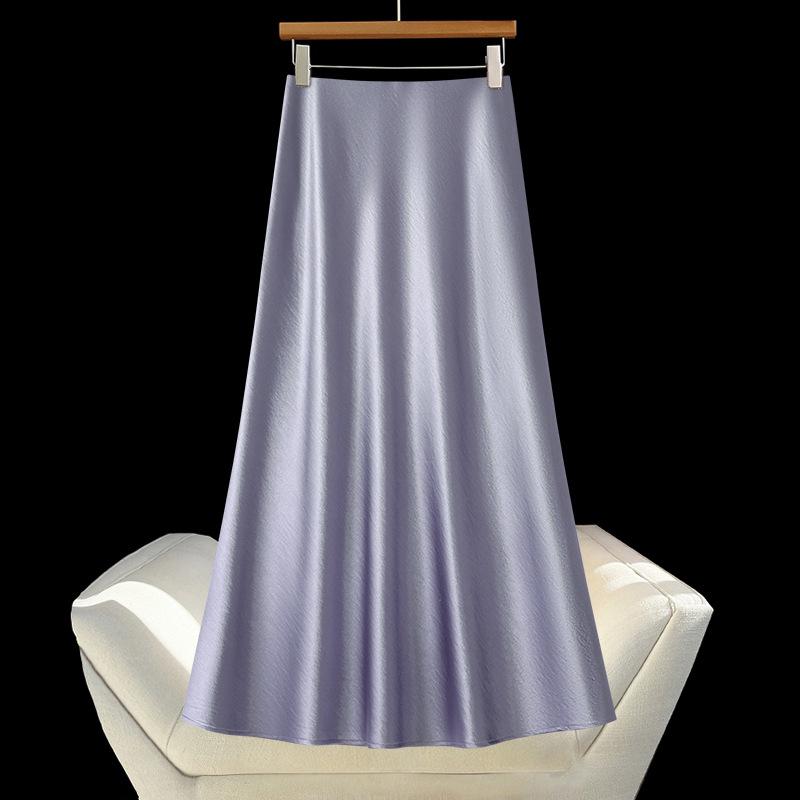 

Женская юбка миди А-силуэта из высококачественного атласа цвета слоновой кости для лета 2025 года 31/3XL: 135-145 lbs светло-фиолетовый