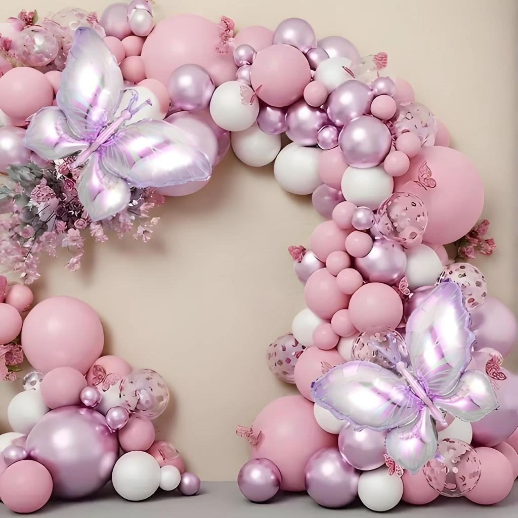 Pink Purple Romantic Decoration Balloon Wedding Party Balloon Arch Wreath Set Butterfly Dress Balloon Birthday Party Decoration