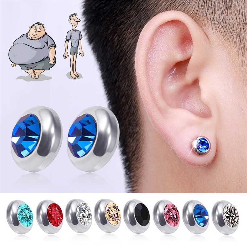 Punk Magnetic Ear Clip Earrings Round Crystal Ear Stud Slimming Earring Health Care Magnet Therapy Jewerly Accessory