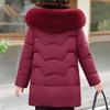 Plus Size Middle Age Women Winter Coats Hooded Faux Fur Collar Elegant Thick Warm Parkas Female Jackets