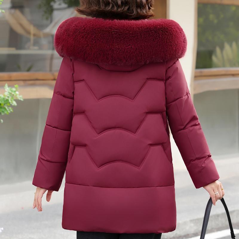 Plus Size Middle Age Women Winter Coats Hooded Faux Fur Collar Elegant Thick Warm Parkas Female Jackets