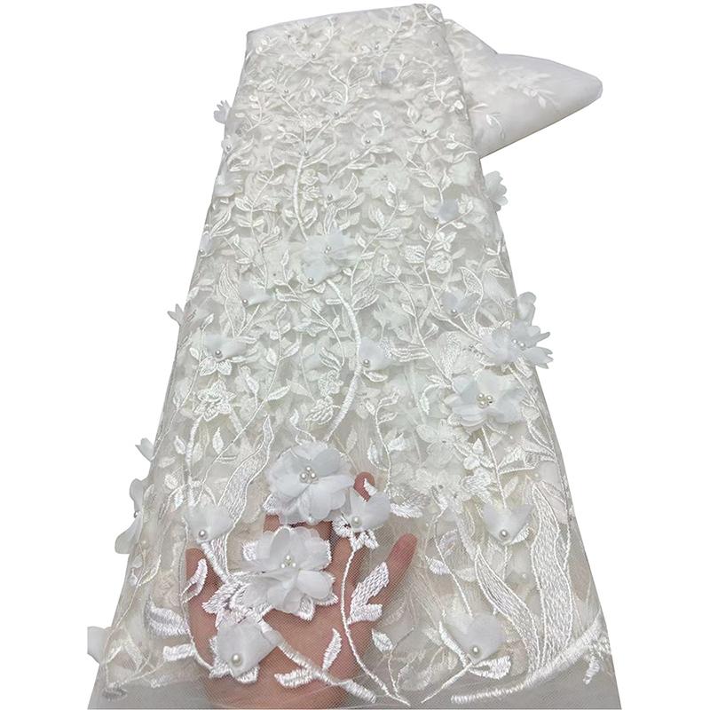1 Meter 3D Spitze Blumenstickerei Applikation Stoff Hohe Qualität Afrikanischer Braut Tüllspitzenstoff Für DIY Nähen Hochzeitskleid