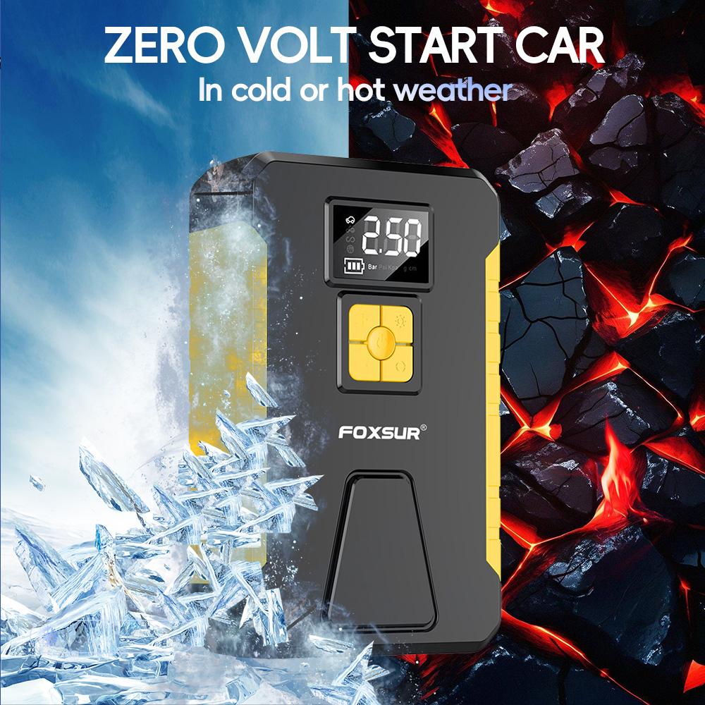 FOXSUR Tire Inflator Portable Air Compressor, Cordless Electric Air Pump, 26800mAh Jump Starter and