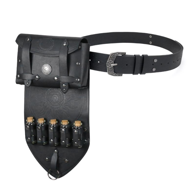 

Stylish PU Leather Roleplay Belt With Decorative Alchemies Bottle Halloween Accessory For Cosplay Enthusiasts чорний