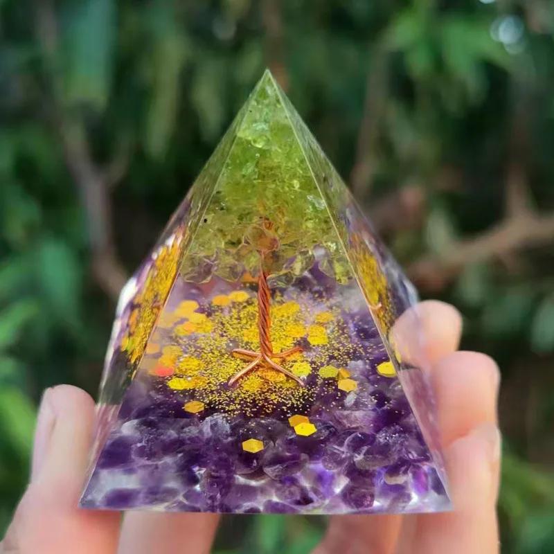 Pyramid Amethyst Peridot Meditation Tool Healing Crystal Energy Saving Quartz Home Decoration Crafts