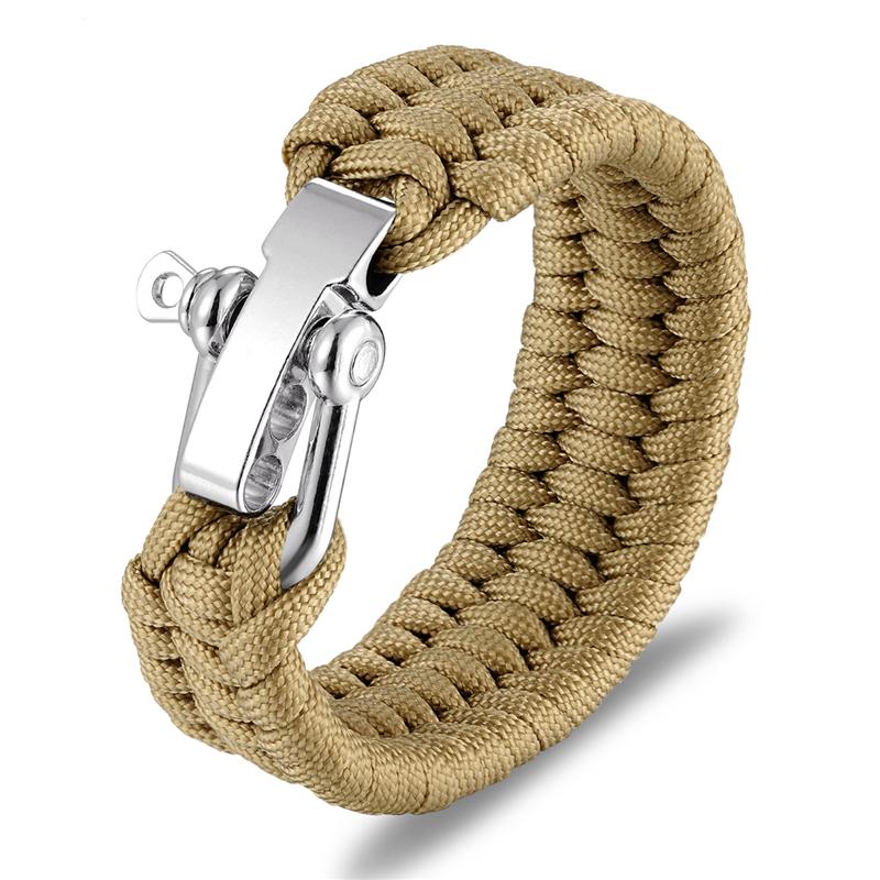 Bracelet de survie en acier inoxydable pour homme, accessoire de camping, en paracorde, corde de parachute, bijou tressé fait main