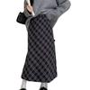Hong Kong-Style Retro Plaid High-Waisted Slim Maxi Skirt for Women