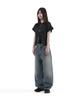 SLOW RECORD HOUSE Logo Waffle Crop T-Shirt_Camo (Charcoal)