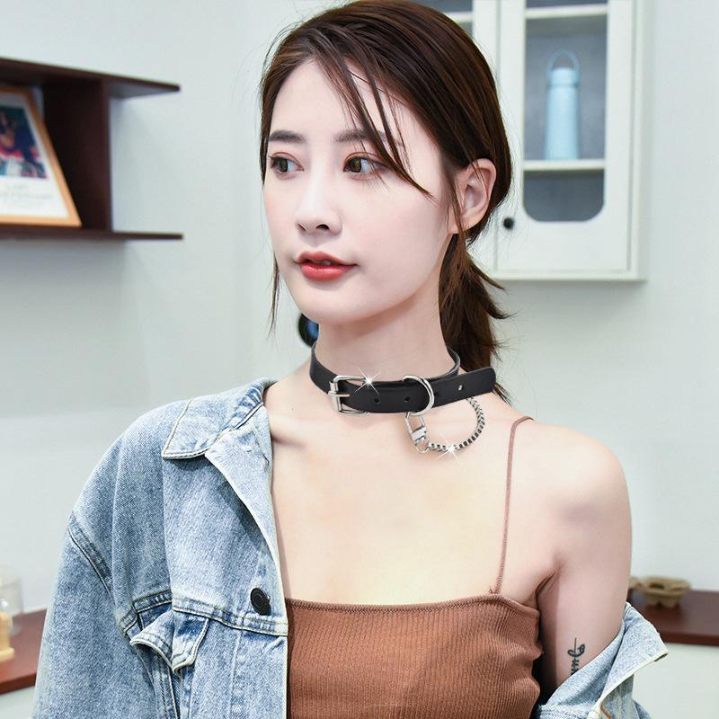 Collar Punk Box Chain Collar Punk Titanium Steel Chain Collar Rock Women'S Head Leather Necklace