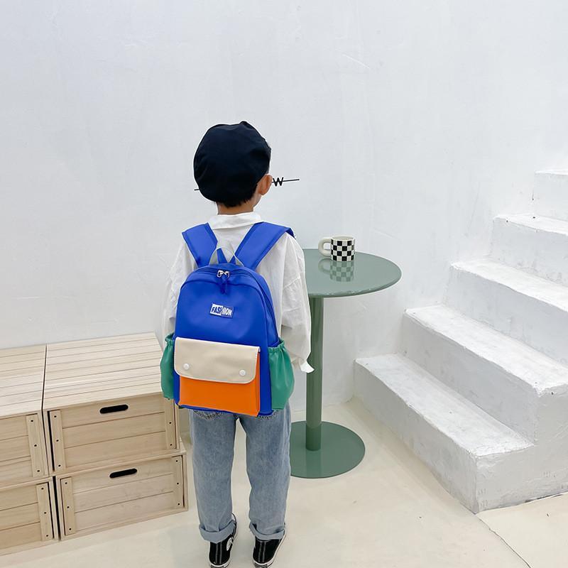 Stylish Dual Color Backpack For Kids Large Capacity Durable Nylon Canvas Preschool Bag