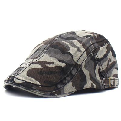 Herren Baskenmütze Camouflage Entenzunge Kappe Outdoor Sport Sonnenhut Vorwärtshut Retro Hut mit gebogener Krempe