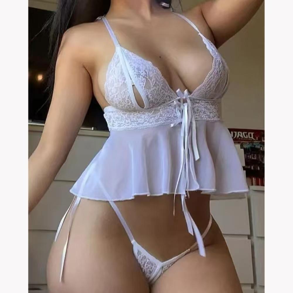 Women Transparent Nightwear Lace Babydoll Temptation Underwear Nightdress Sexy Sleepwear Floral Embroidery Night Dress Lingerie