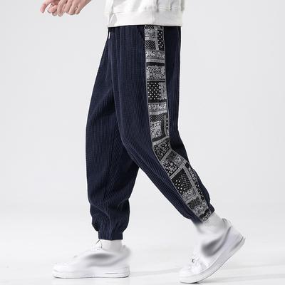 Pantaloni Casual da Uomo Autunnali alla Moda Patchwork Stampato con Risvolto