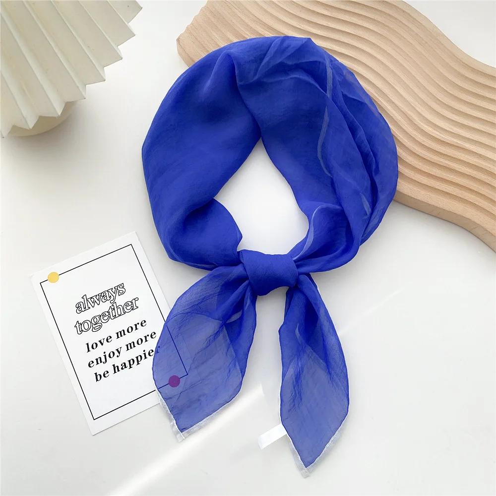 Solid Color Handkerchief Silk Neck Scarves For Women Small Shawls and Wraps Bandana Head Scarfs Square Hairband Hijab Scarf 70CM