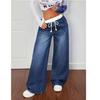 Plus Size Women's Stretchy Wide-Leg Denim Pants with Adjustable Drawstring Waist - Perfect for Travel