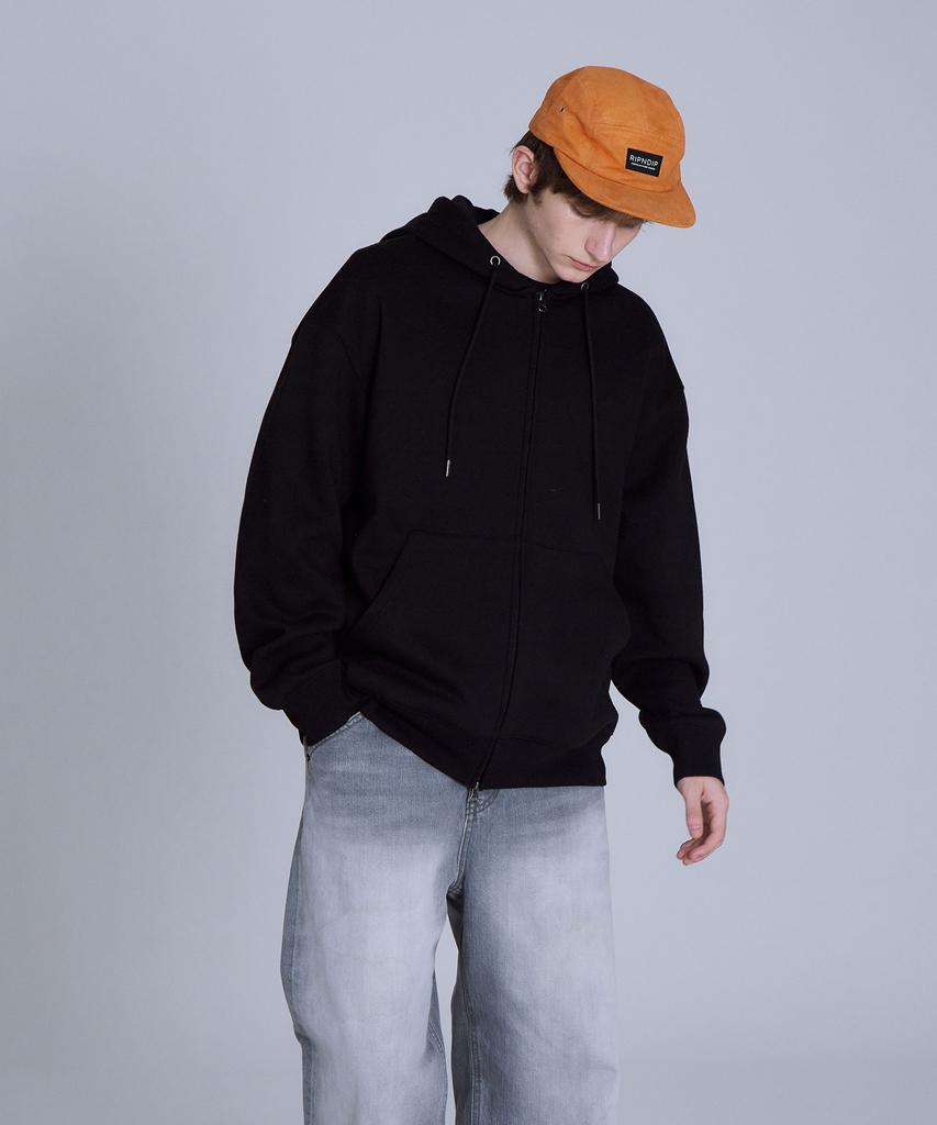 Basic House Uni Basic Fleece-Lined Zip-Up Hoodie Black Lajp7101