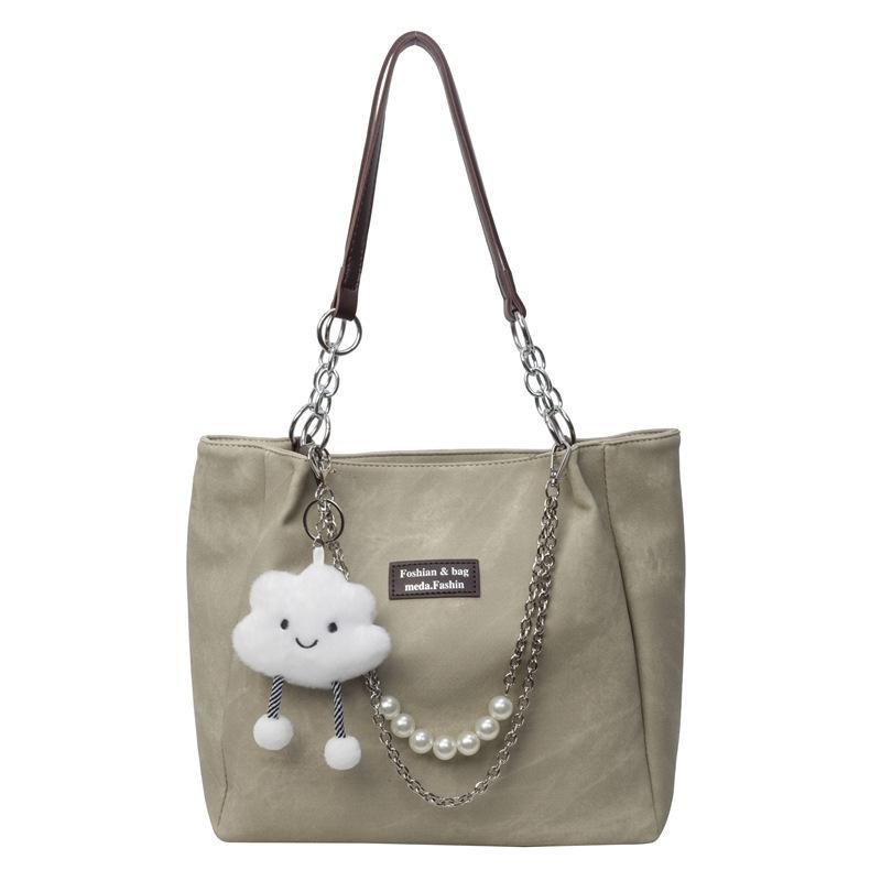 

Осенняя новая нишевая сумка-цепочка большой вместимости, женская сумка-тоут для通勤, на одно плечо, премиальная текстура, женская сумка Without pendant хаки